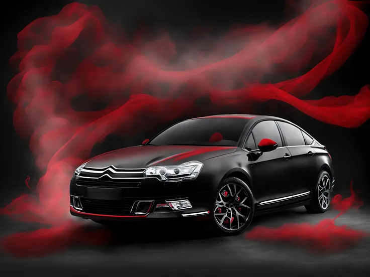 studio background, black c5x7, red design glowing smoke, laser beam, masterpiece