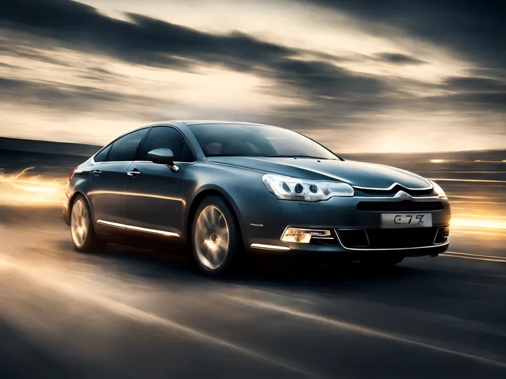 c5x7 car driving fast airport runway, motion blur, fire, white smoke, masterpiece, photo, side, realistic, lightning, low light, night, lights