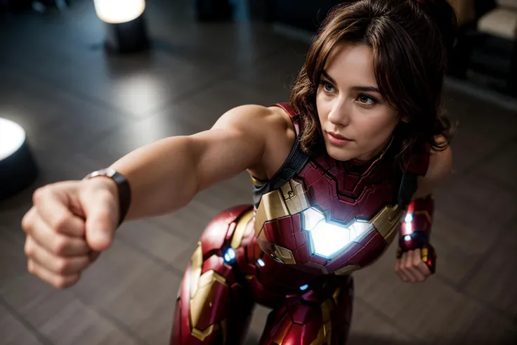 Marvel s,full body,from above,photo of a 18 yer old girl,ironman,punching viewer with bare fist,incoming punch,happy,(((looking at viewer))),ray tracing,detail shadow,shot on Fujifilm X-T4,85mm f1.2,sharp focus,depth of field,blurry background,bokeh,lens flare,motion blur,<lora:add_detail:1>,