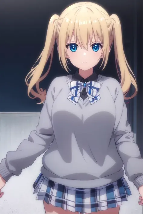 kahohinata, <lora:kaho hinata s1-lora-nochekaiser:1>,
kaho hinata, blonde hair, blue eyes, hair between eyes, long hair, sidelocks, twintails, smile,
BREAK skirt, shirt, long sleeves, bow, school uniform, pleated skirt, collared shirt, bowtie, sweater, plaid, black shirt, plaid skirt, grey skirt, black sweater, grey bow,
BREAK indoors, restaurant,
BREAK looking at viewer, (cowboy shot:1.5),
BREAK <lyco:GoodHands-beta2:1>, (masterpiece:1.2), best quality, high resolution, unity 8k wallpaper, (illustration:0.8), (beautiful detailed eyes:1.6), extremely detailed face, perfect lighting, extremely detailed CG, (perfect hands, perfect anatomy),