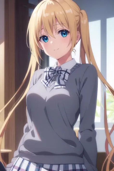 (masterpiece, best quality:1.2),illustration,8k,hd,1girl,solo,long_hair,smile,blue_eyes,breasts,skirt,blonde_hair,large_breasts,shirt,thighhighs,cleavage,school_uniform,black_thighhighs,zettai_ryouiki,cleavage,collarbone,very_long_hair,long_sleeves,<lora:Akitsuki Airi-V3:0.9>,