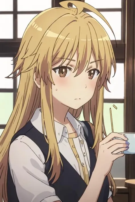 best quality, masterpiece, highres, solo, {kagayama_kaede_nonnonbiyori:1.15}, blonde_hair, long_hair, brown_eyes, ahoge, 2girls, multiple_girls, purple_hair