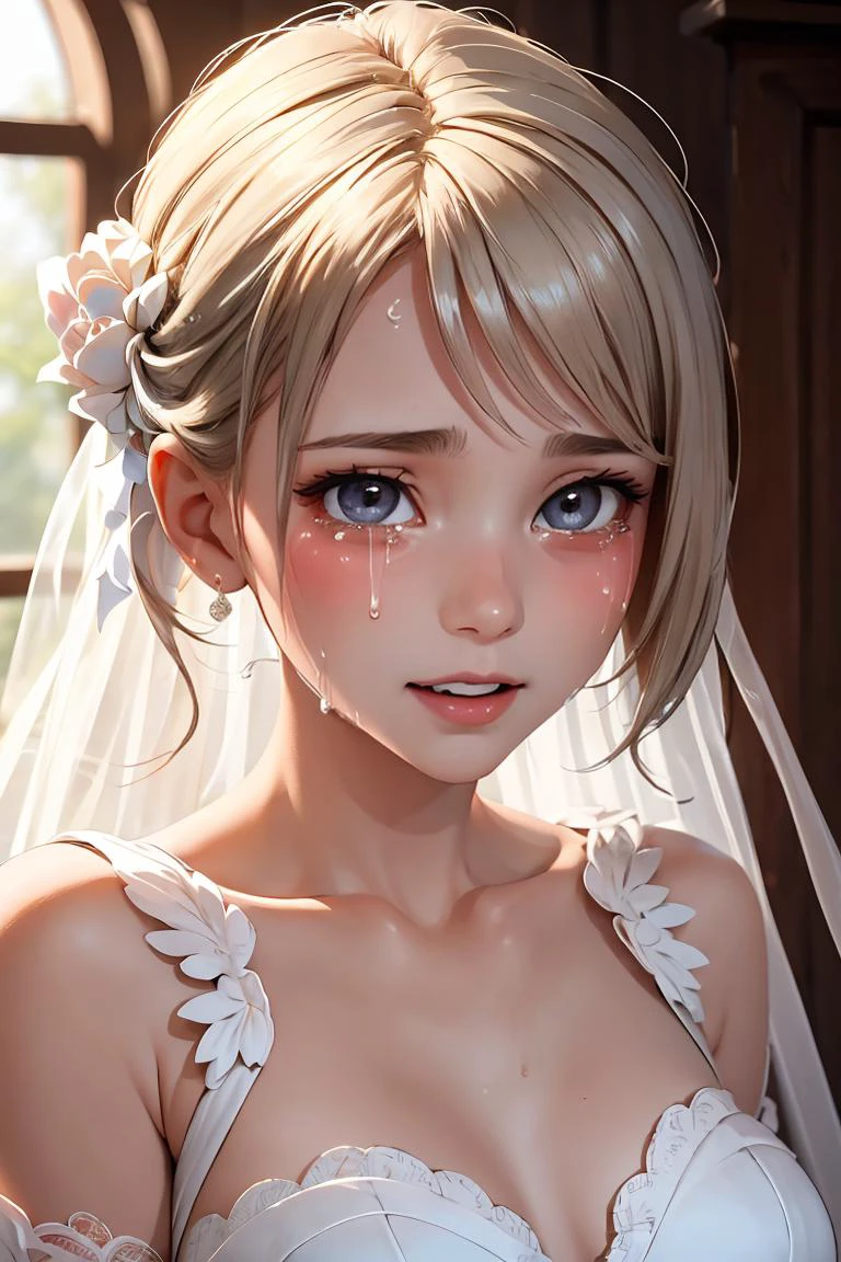 (masterpiece, best quality),1girl, beautiful face, <lora:Concept_HappyTears:1> happy tears, wedding dress, (happy tears), see-through,