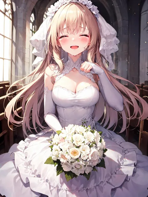 1girl, face focus, happy tears, wedding dress, bridal gauntlets, bouquet, closed eyes
church
<lora:Concept_HappyTears:1>