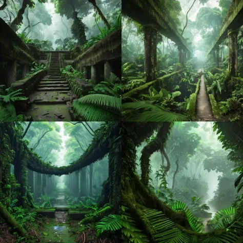 Find yourself lost in the lush, green wilderness of a tropical rainforest, where towering trees, exotic foliage, and an abundance of wildlife await. The tranquility and serenity of the forest are only interrupted by the sounds of the wildlife and the rustling of the leaves. Deep in the heart of the dense forest lies the ancient ruins of a lost city, with crumbling temples, forgotten treasures, and a history shrouded in mystery. The jungle has slowly reclaimed the city, and the ruins are now overgrown with vines and moss. What secrets lie hidden within the crumbling walls of this forgotten city, and what kind of ecosystem exists in this dense forest?, Tranquility, Serenity, Biodiversity, Wildlife, Foliage, Canopy, Undergrowth, Ecosystem, Flora, Fauna, ancient civilization, lost city, Mosquitia, Ciudad Blanca, timber, soil erosion, dense-forest-5000, ancient-ruin-600