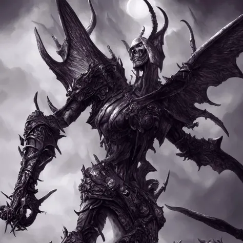 textless, demonic ChristianBale Daemon Angel, anthropomorphic Angel-wings horned, bone armor, holy occult energy