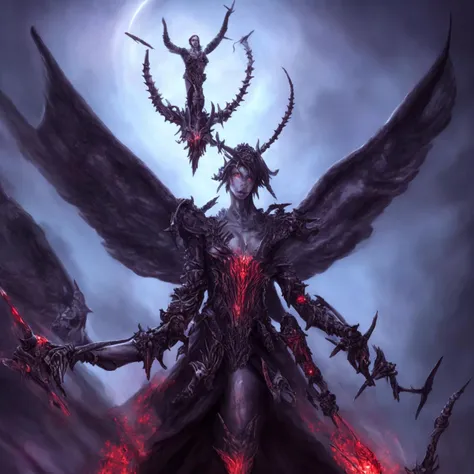 textless, demonic ChristianBale Daemon Angel, anthropomorphic Angel-wings horned, bone armor, holy occult energy