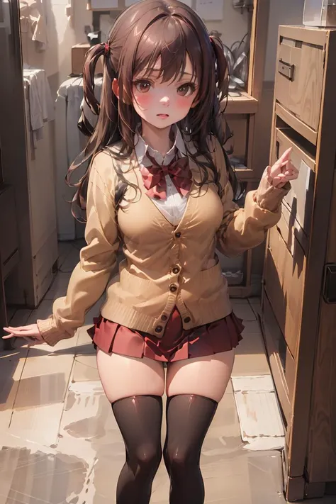 8K, beste-Qualit, tmasterpiece, extra high resolution, (Photorealistic: 1,4), RAW photo, (Authentic skin texture: 1,3), (film grains: 1,3), (Rear view), 1 girl, Beautiful detailed eyes and face, tmasterpiece, beste-Qualit, a closeup of a, Quiet Suzuka, (Uma Musume), The girl is lying, Beautiful panties, Elongated panties, ((NSFW))), Detail Skin, nice feet, (short skirt:1.7), black stockings, (little chest:1.3), beautiful breasts, pink cheeks, degenerative cheeks ((NSFW))), High skin texture, tmasterpiece, Perfect body proportions, Bent posture, (A defiant look), (((panties peeking out from under the skirt:1.2))), (The angle of the girl from the bottom), lifelike skin, (Horse tail on the girl's lower back:1.1), Ideal proportions of eyes and face, room