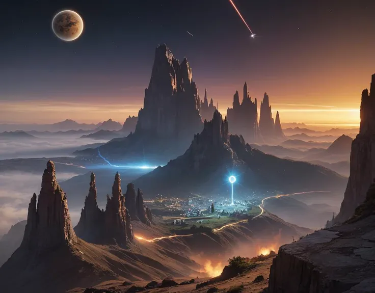 (((The most amazing scene ever created)))+++, (((Fantasy art)))+++, (((Sci-Fi themes)))+++, (((Technological utopia)))+++, (((Another Planet)))+++, (((Timeless dimensions)))+++, (((Energy radiating everywhere, a Masterpeiece,)))+++,