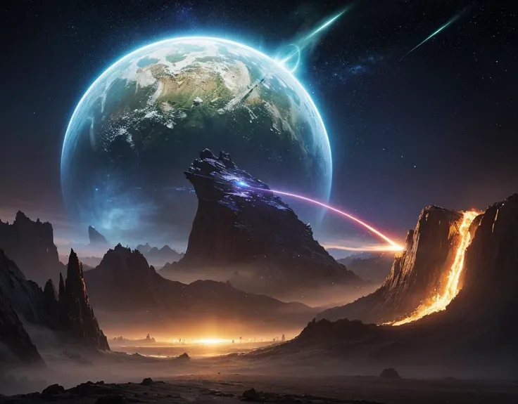 (((The most amazing scene ever created)))+++, (((Fantasy art)))+++, (((Sci-Fi themes)))+++, (((Technological utopia)))+++, (((Another Planet)))+++, (((Timeless dimensions)))+++, (((Energy radiating everywhere, a Masterpeiece,)))+++,