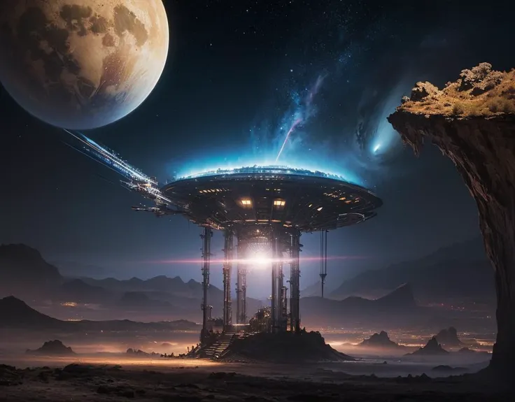 (((The most amazing scene ever created)))+++, (((Fantasy art)))+++, (((Sci-Fi themes)))+++, (((Technological utopia)))+++, (((Another Planet)))+++, (((Timeless dimensions)))+++, (((Energy radiating everywhere, a Masterpeiece,)))+++,