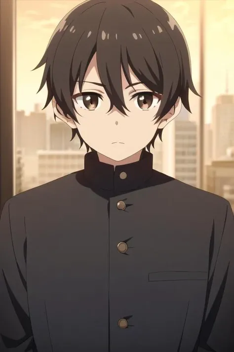 masterpiece, best quality, high quality, 1boy, solo, male focus, looking at viewer, upper body, <lora:mizuto_irido:0.68>, mizuto_irido, brown eyes, brown hair, hair between eyes, gakuran