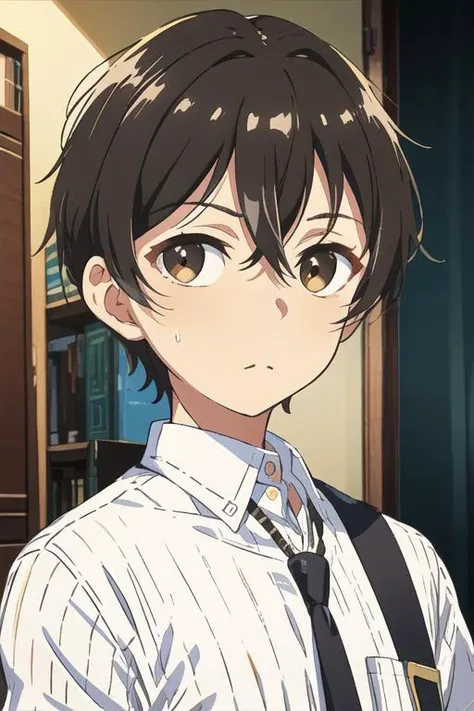 masterpiece, best quality, high quality, 1boy, solo, male focus, looking at viewer, upper body, <lora:mizuto_irido:0.74>, mizuto_irido, brown eyes, brown hair, hair between eyes,