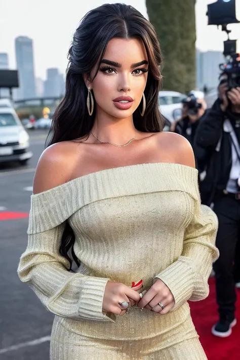 photo of beautiful (1vanakn0ll:0.99), a woman with beautiful hair, hair upsweep updo, as a movie star in a (movie premiere), premiere gala, (near a movie theatre), natural skin texture, (sexy tight yellow sweater off-shoulder with a strap), 24mm, 4k textures, soft cinematic light, adobe lightroom, photolab, hdr, intricate, elegant, highly detailed, sharp focus, ((((cinematic look)))), soothing tones, insane details, intricate details, hyperdetailed, low contrast, soft cinematic light, exposure blend, hdr, faded, (paparazzi in background), (painted lips:1.1), ((looking at viewer:1.1))