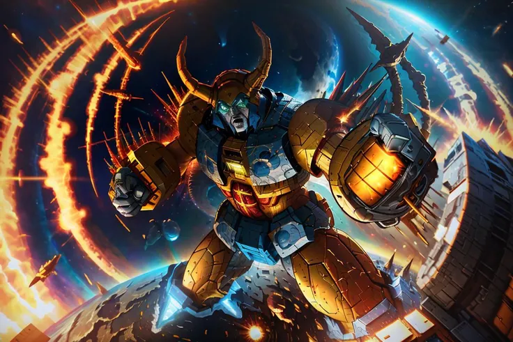 <lora:Unicron:1>Unicron punching Earth, high detail, photorealistic, hdr, high contrast