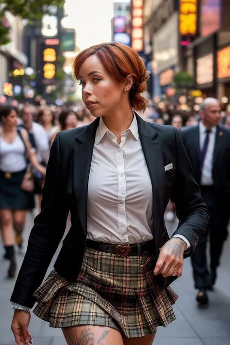 DEN_ayria_lovett_steamgirl,
(walking down Hollywood boulevard, a busy street scene, public, bustling, crowds, wearing a skirt and blazer:1.2),
bokeh, f1.4, 40mm, photorealistic, raw, 8k, textured skin, skin pores, intricate details <lora:epi_noiseoffset2:1>, epiCRealism <lora:ClothingAdjuster3:-1>