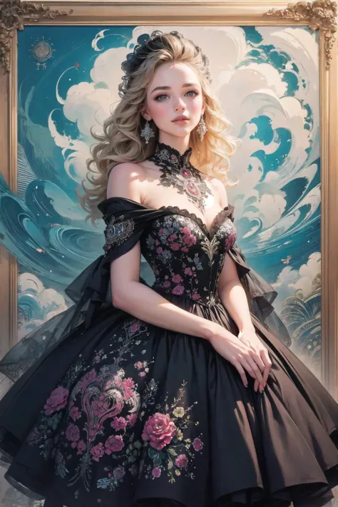 <lora:edgInfluencerDollLikeness:0.7>, blonde, edgInf_woman, edgInf_face, edgInf_body, light smile, official art, unity 8k wallpaper, ultra detailed, beautiful and aesthetic, masterpiece, best quality, (zentangle, mandala, tangle, entangle), (fractal art:1.3), 1girl, extremely detailed, dynamic angle, cowboyshot, the most beautiful form of chaos, elegant, a brutalist designed, vivid colours, romanticism, by james jean, roby dwi antono, ross tran, francis bacon, michal mraz, adrian ghenie, petra cortright, gerhard richter, takato yamamoto, ashley wood, atmospheric, ecstasy of musical notes, streaming musical notes visible, <lora:wrenchelegadome:1>, wrenchelegadome,