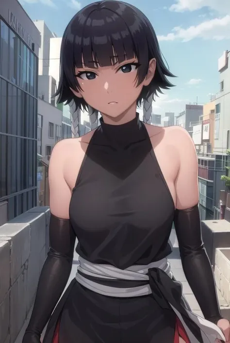 soifon, <lora:soifon-lora-nochekaiser:1>,
soifon, short hair, bangs, black hair, short hair with long locks, (black eyes:1.7),
BREAK gloves, bare shoulders, japanese clothes, elbow gloves, hakama, black hakama,
BREAK outdoors,
BREAK looking at viewer,
BREAK <lyco:GoodHands-beta2:1>, (masterpiece:1.2), best quality, high resolution, unity 8k wallpaper, (illustration:0.8), (beautiful detailed eyes:1.6), extremely detailed face, perfect lighting, extremely detailed CG, (perfect hands, perfect anatomy),