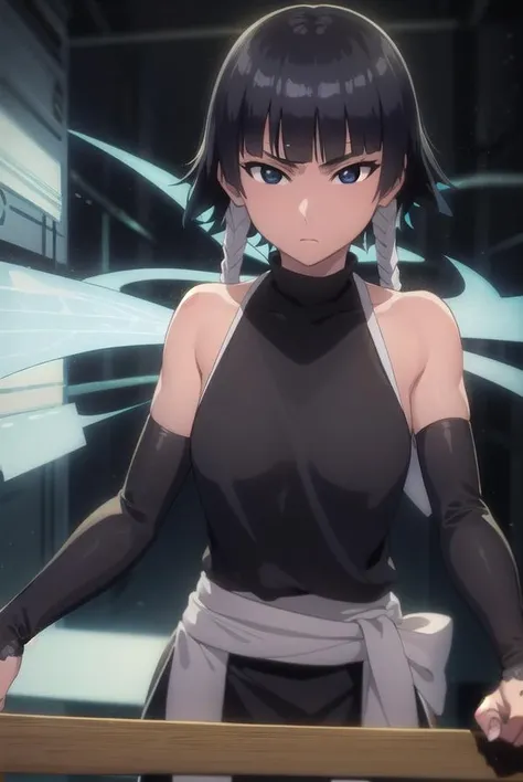 soifon, <lora:soifon-lora-nochekaiser:1>,
soifon, short hair, bangs, black hair, short hair with long locks, (black eyes:1.7),
BREAK gloves, bare shoulders, japanese clothes, elbow gloves, hakama, black hakama,
BREAK outdoors,
BREAK looking at viewer,
BREAK <lyco:GoodHands-beta2:1>, (masterpiece:1.2), best quality, high resolution, unity 8k wallpaper, (illustration:0.8), (beautiful detailed eyes:1.6), extremely detailed face, perfect lighting, extremely detailed CG, (perfect hands, perfect anatomy),