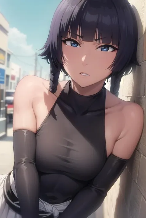 soifon, <lora:soifon-lora-nochekaiser:1>,
soifon, short hair, bangs, black hair, short hair with long locks, (black eyes:1.6), (small breasts:1.2),
BREAK gloves, bare shoulders, japanese clothes, elbow gloves, hakama, black hakama,
BREAK outdoors,
BREAK looking at viewer,
BREAK <lyco:GoodHands-beta2:1>, (masterpiece:1.2), best quality, high resolution, unity 8k wallpaper, (illustration:0.8), (beautiful detailed eyes:1.6), extremely detailed face, perfect lighting, extremely detailed CG, (perfect hands, perfect anatomy),