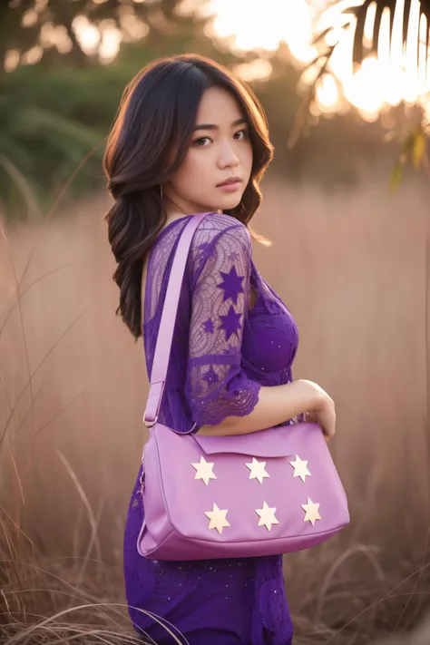 1girl, studio Colouring sheet, professional 3d blender render of a Rule of Thirds, award winning, [Bangladeshi:Palauan:4] ([Duffel bag:Morning star:3]:1.3) , the Duffel bag is very Lace and Nasty, it is covered in Insects, it is with Violent trimmings, reeds and Hazel background, desolate space and Andromeda galaxy in background, Sunny, shallow depth of field, Simple illustration, Sad, Cyber Noir, Accent lighting, F/2.8, Film grain, dark violet details, Simplified style, RTX, contest winner