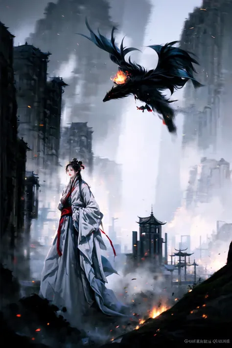 1boy, Asian, 23 y.o., handsome, hanfu, long black hairs, traditional Chinese costume, (half body), dutch shot, elaborate costumes, abstraction-creation, extremely detail, masterpiece, best quality, argyle, argyle background, fantasy, sword, fire, thunder and lightning, battle field background, dynamic shot, ru_qun, <lora:Elegant hanfu ruqun style:0.9>, <lora:add_detail:1>, <lora:Handsome Thai Men:0.8>, <lora:InkIsEverythingV1:0.8>,