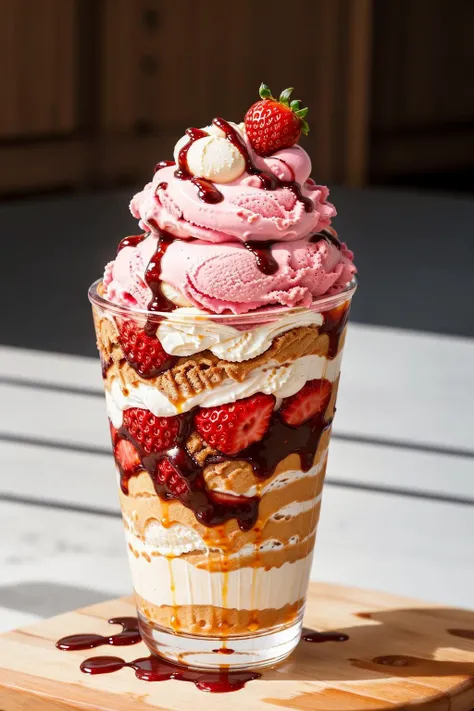 masterpiece, high quality, best quality, strawberries ice cream with Strawberry Jam, Alaska Sundae glass, foodphoto, <lora:foodphoto:0.6>,