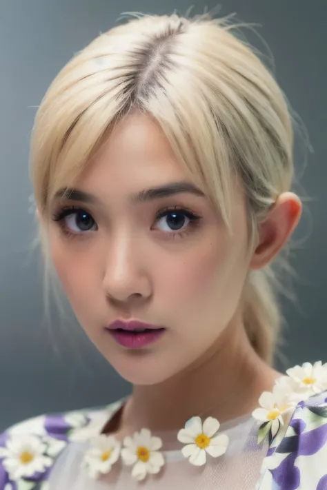 <lora:bcBeerV1.1-000011:0.6>, ponytail hair,((purple_blue hair)),1girl, seductive eyes,huge filesize,upper_body,(close-up,face_focus:1.4), (white blouse:1.5),(white flower print short skirt:1.2), (isolated on dark-grey background:1.2), (soft lighting:1.2), best quality, ultra high res, (photorealistic:1.4), masterpiece, real life skin, hyper real, detailed beautiful eyes and detailed face, ((sitting))