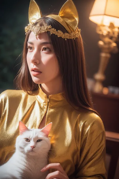 (8k), (best quality), (masterpiece:1.2), (realistic), (photorealistic:1.37), (intricate details), (HDR), (intricate details), (hyper detailed), (natural skin texture), (hyperrealism), (soft light), (sharp), (detailed background), (35mm photography), front light,((Hasselblad photography)), pale skin:1.5, Porta 160 color, shot on ARRI ALEXA 65, bokeh, sharp focus on subject, shot by Don McCullin,
A white long-haired cat in a surreal magical 3D realistic paper-cut art style dressed as the monster Godzilla, with a gorgeous golden hollow paper-cut body of Godzilla, a baroque style frame, a large number of golden hollow decorations, a surreal magical 3D realistic paper-cut Art work, super fine texture, natural lighting
<lora:add_detail:0.5>