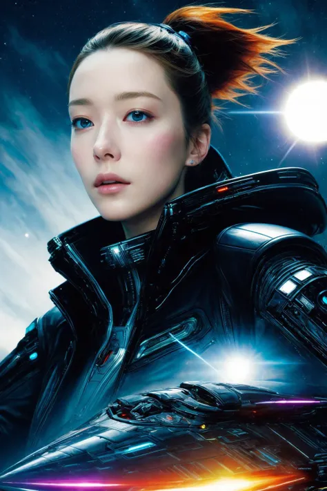 1 woman, beautiful, sharp, detailed face, realistic
, black jacket, , sun, running , space ship
future, sci-fi, colorful Stephan Martiniere
(masterpiece, best quality:1.3), <lora:add_detail:1>