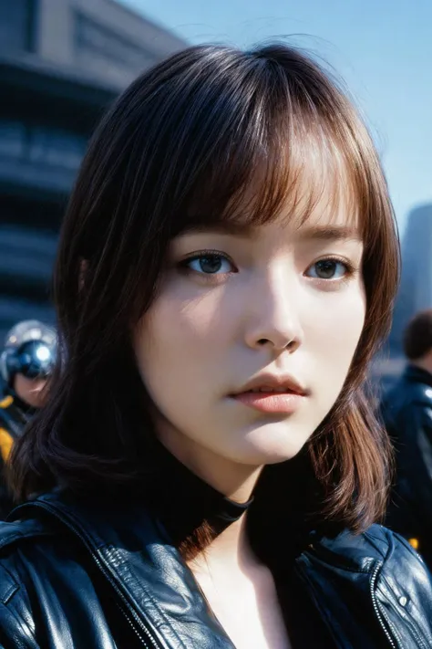 1 woman, beautiful, sharp, detailed face, realistic
, black jacket, , sun
future, sci-fi, colorful Ralph McQuarrie
(masterpiece, best quality:1.3), <lora:add_detail:1>