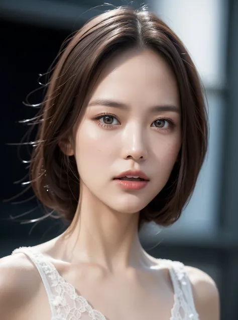(fashion photography), (half body view), 1woman, natural skin texture, realistic eye and face details, detailed face, cinematic lighting, snowing, (8K, RAW photo, professional, best quality, masterpiece:1.2), (realistic, photorealistic:1.3), soft light