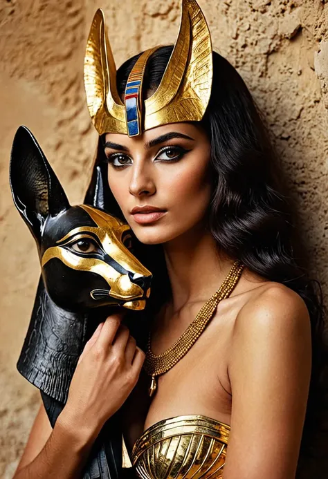 (Soft Lighting Photography by Mimoza Veliu and Mario Giacomelli:1.2), NSFW,
With main theme color of ember, white and black, a photo portrait depicts an ancient Egyptian princess in holding an Anubis mask which covering half of her face, sexy, Egyptian elements, gold<lora:TWbabeXL01:0.4>
