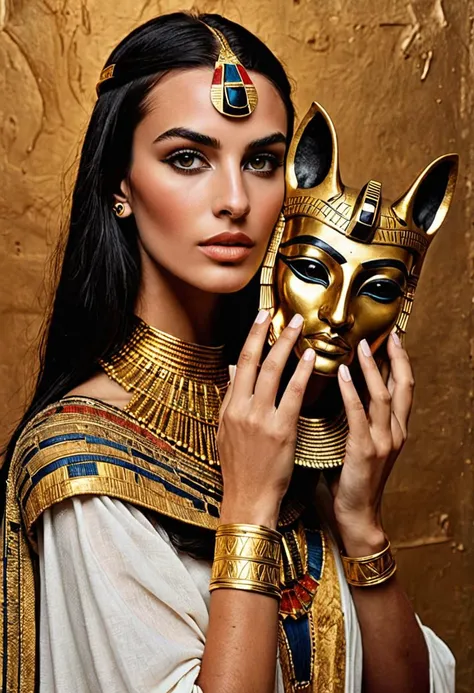 (Soft Lighting Photography by Mimoza Veliu and Mario Giacomelli:1.2), NSFW, 
With main theme color of ember, white and black, a photo portrait depicts an ancient Egyptian princess in holding an Anubis mask which covering half of her face, sexy, Egyptian elements, gold<lora:TWbabeXL01:0.4>