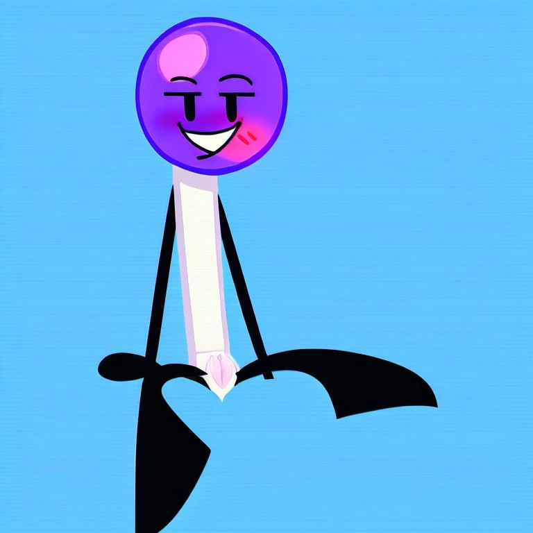solo, full body, lollipopBFDI, objectOSC, pussy, clitoris, grin, bedroom eyes, looking aside, blush lines, sitting , blue background <lora:nsfwosc-run2:1>, (best quality, masterpiece:1), detailed