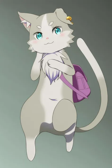 <lora:å¸å
6V:1>,cat,cat creature,solo,aqua eyes,<lora:add_detail:0.3>,<lora:è°æ´colorful_V1_lbw:0.3>,ice world,
Long tail,grey tail,white tail,Leaf-like markings,cat ear earrings,Curly hair tuft,white cat hand,white cat feet,white eyebrows,grey cat body,one hand up,floating,purple bag,, Exquisite visuals, high-definition,masterpiece,best quality,