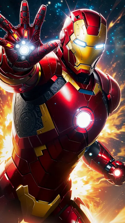 (masterpiece), (best quality), (hyper realistic:1.6),(photorealistic:1.3),(intricate details:1.34), high contrast and dynamic pose, in the style of Ross Tran,
Ironman shot energy from hands in action shot, wearing a impossible armor, kaleidoscope <lora:kaleidoscope_background_v1.1.2:0.8>,