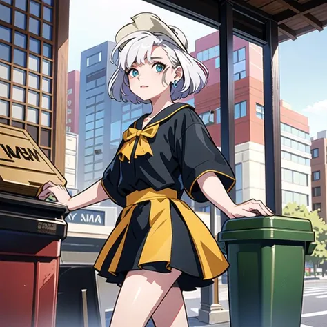 (masterpiece), 1girl, short hair, ugly bitch, kicking trashcan, stronger than anyone <lora:zs_Hikari:1>
