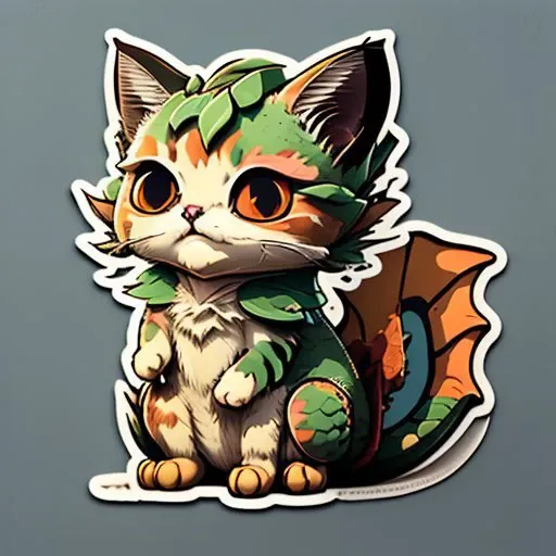 <lora:stickers:1> cute cartoon sticker of a cat cosplaying as an fantasy dragon