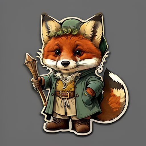 <lora:stickers:1> cute cartoon sticker of an fox cosplaying as bilbo baggins