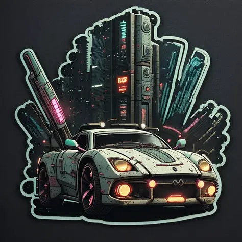 (cute cartoon of:1) Cyberpunk vehicles, high quality, <lora:stickers:1>