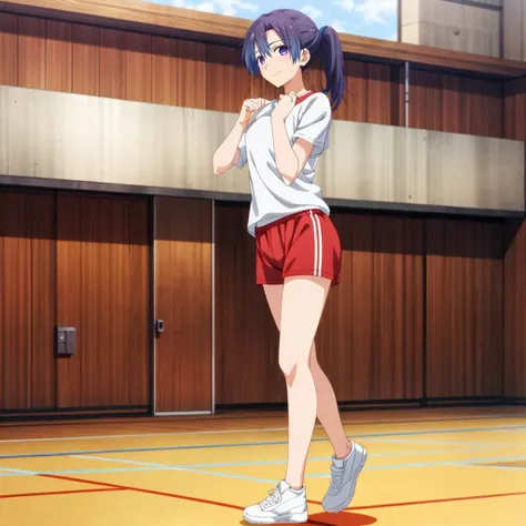 <lora:AiKamiya001:0.7>,<lora:add_detail:1>,
looking at viewer,smile,
AiKamiya,1girl,ponytail,
gym uniform,full body,