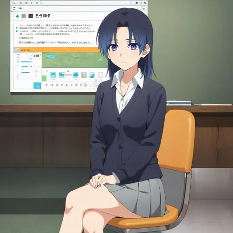 <lora:AiKamiya001:0.7>,
AiKamiya,1girl,
school uniform,collared shirt,blazer,
pleated skirt,
chair,sitting,