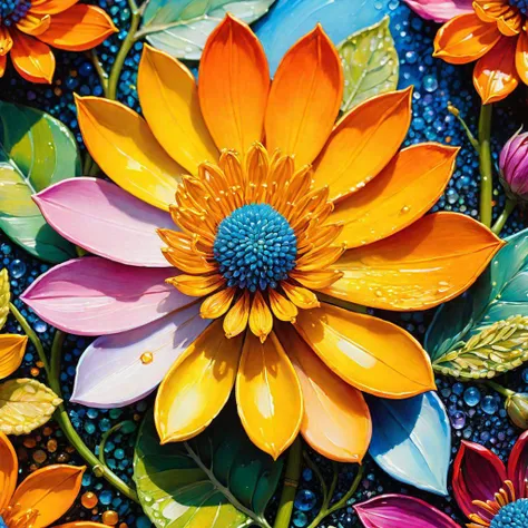 hyperrealistic macro shot, single brushstroke, tiny world within, intricate details, vibrant pigments, simulated textures, blurs between real and artificial, oil painting
