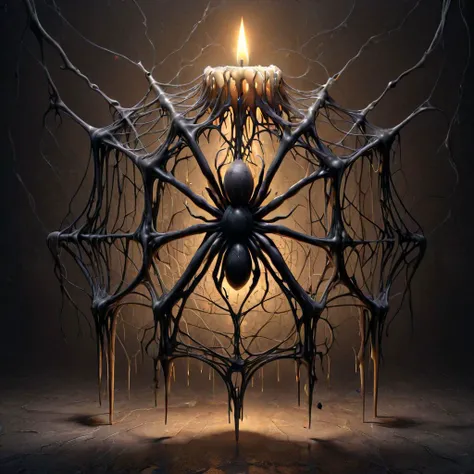 black (spider web made of mad-candles), (masterpiece:1.2), best quality, (hyperdetailed, highest detailed:1.2), high resolution textures