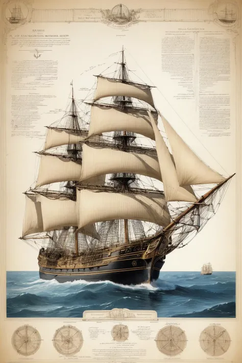 schematic cut of a sailing ship
