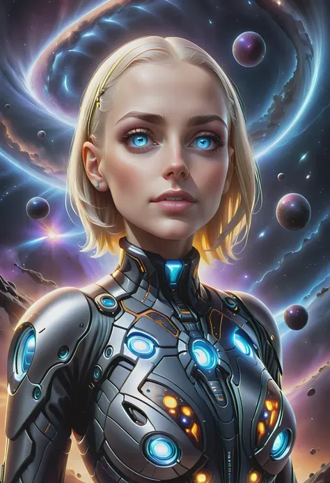 futuristic Conceptual Art of a bald neural network bioengineered woman, solo, (in awe:1.2), confident, (surprised:0.7), natural skin, trypophobia:0.8, with background from the side, looking at viewer, cowboy shot, dark nebula background, physically based unbiased rendering, natural lighting, soft shadows, Macabre, Moody Light, colorful,
style of Stan Manoukian
physically based unbiased rendering, natural lighting, soft shadows, extremely high-resolution details, photographic, realism pushed to extreme, fine texture, 4k, ultra-detailed, high quality, high contrast,