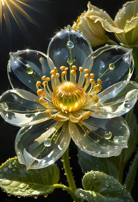 Realistic, Glass-flowered Dewdrops, Transparent Glass flower ring, Transparent Glass-flowered, Realistically Expressing Flowers, Sparkling Sunshine, One Flower symbolizes breathtaking beauty, Centered in Perfect Composition, Complex Details Showing Unique and Enchanting Elements, Very Detailed Digital Painting, Golden Ratio, Dramatic Lighting, Very Realistic,
<lora:Faetastic2024-000012:0.6> FaeTastic