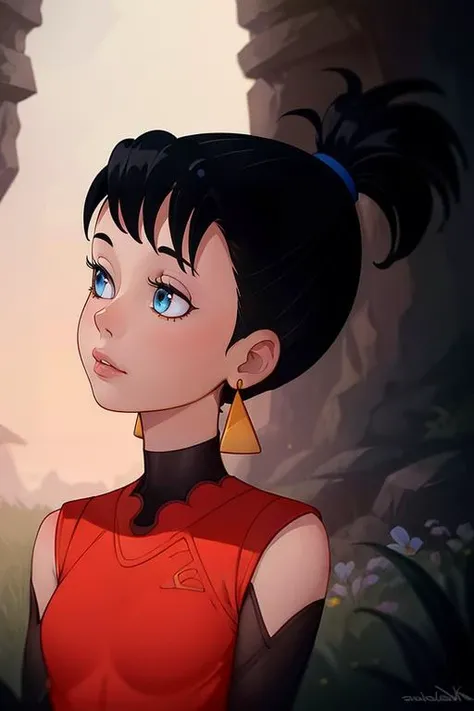 (dark theme:0.9), zvezdochka, 1girl, solo, black hair, earrings, jewelry, ponytail, red dress, blue eyes, sleeveless, short hair, black eyes <lora:zvezdochka:0.55>
upturned dress
sitting at meadow, (intricate details:0.9), (hdr, hyperdetailed:1.2), by rutkowski, by Android Jones, [by Ismail Inceoglu :: 0.3], detailed