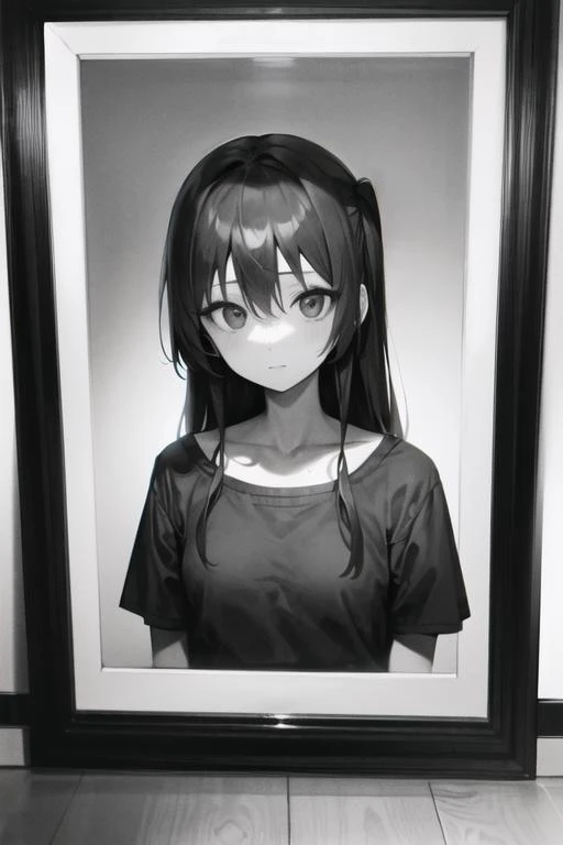 1girl, solo,(picture  frame:1.2), greyscale,<lora:kita_locon_v1a:0.7>